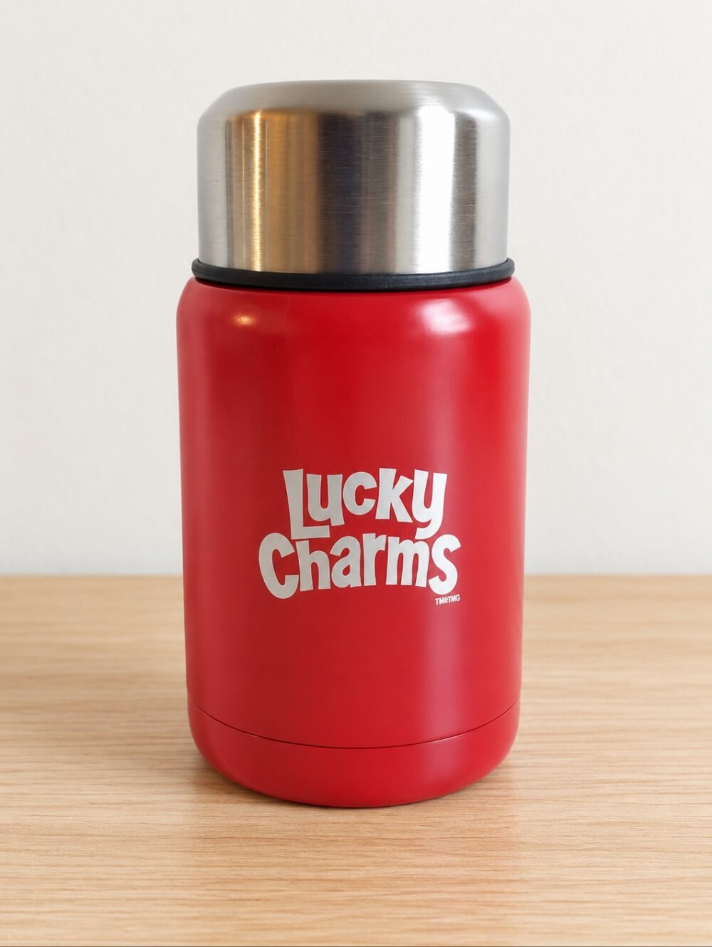 General Mills Lucky Charms Cereal Promotional Food Jar Red Stainless Steel NEW
